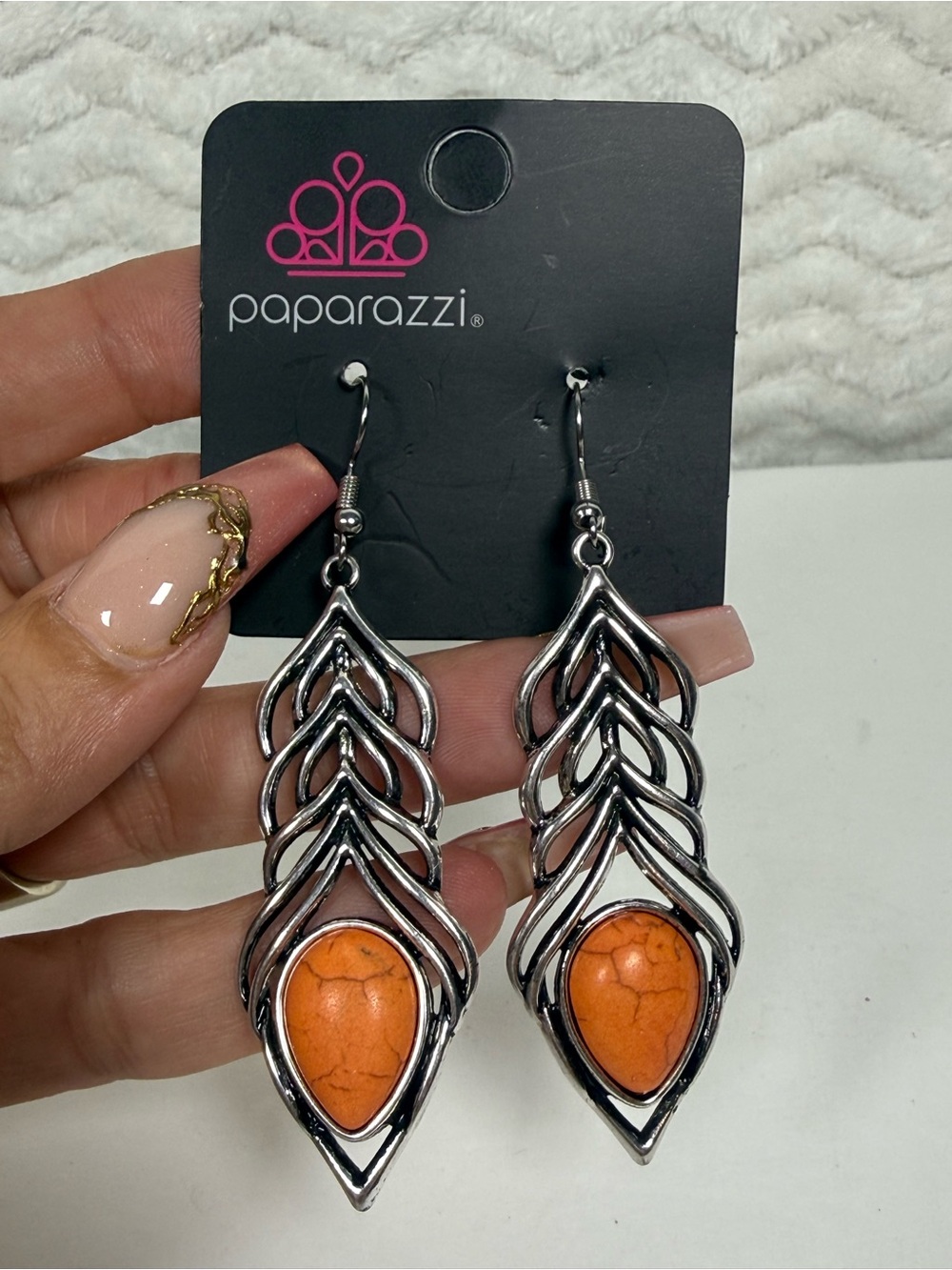 Paparazzi Silver-Tone Orange Teardrop Layered Dangle Earrings
